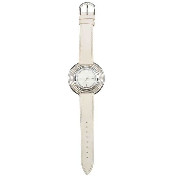 Peugeot Couture Crystal Accented White Leather Band Curved Case Watch main image 7